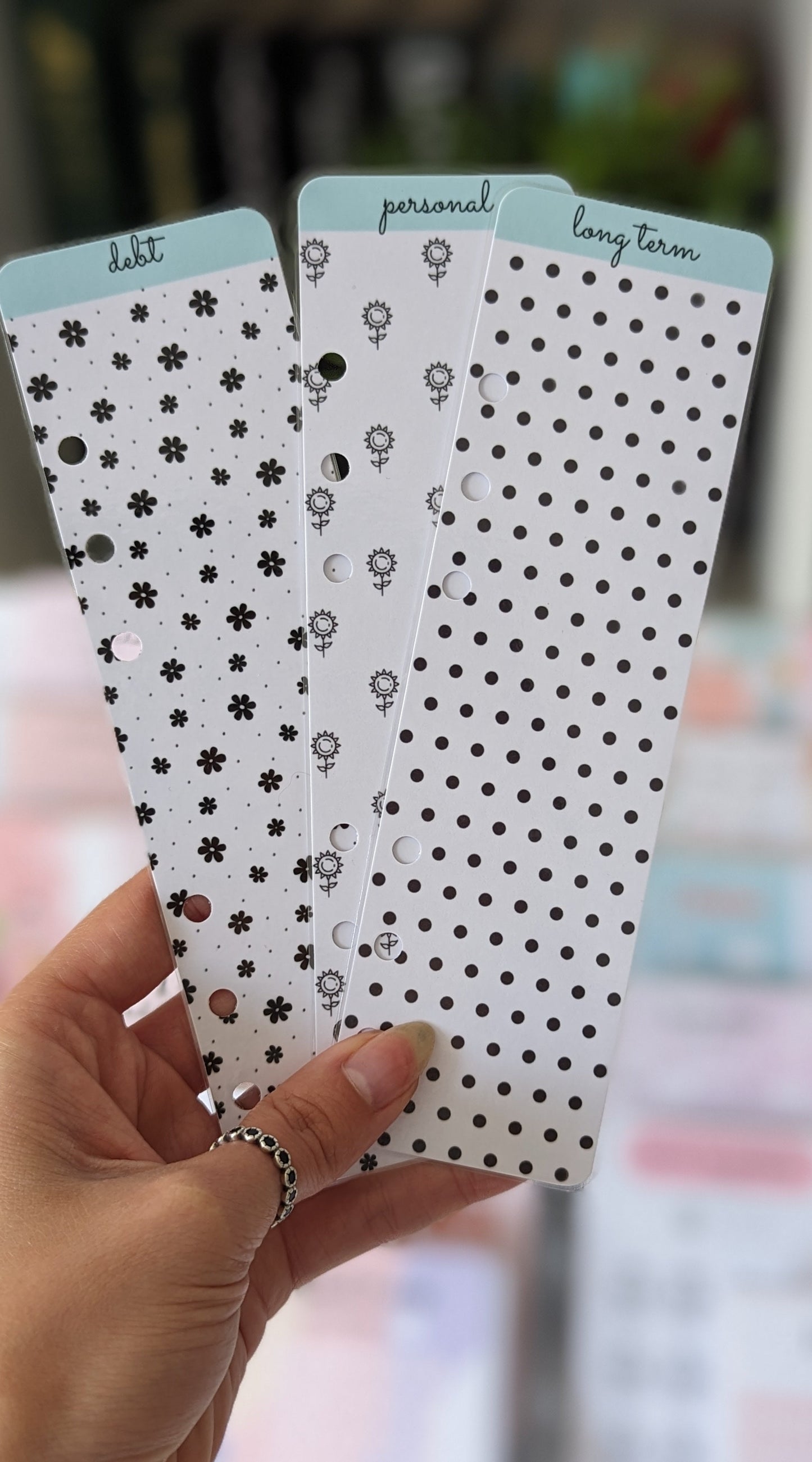 Budget Binder Tabs / Blue Daisy, Sunflower & Polka Dots