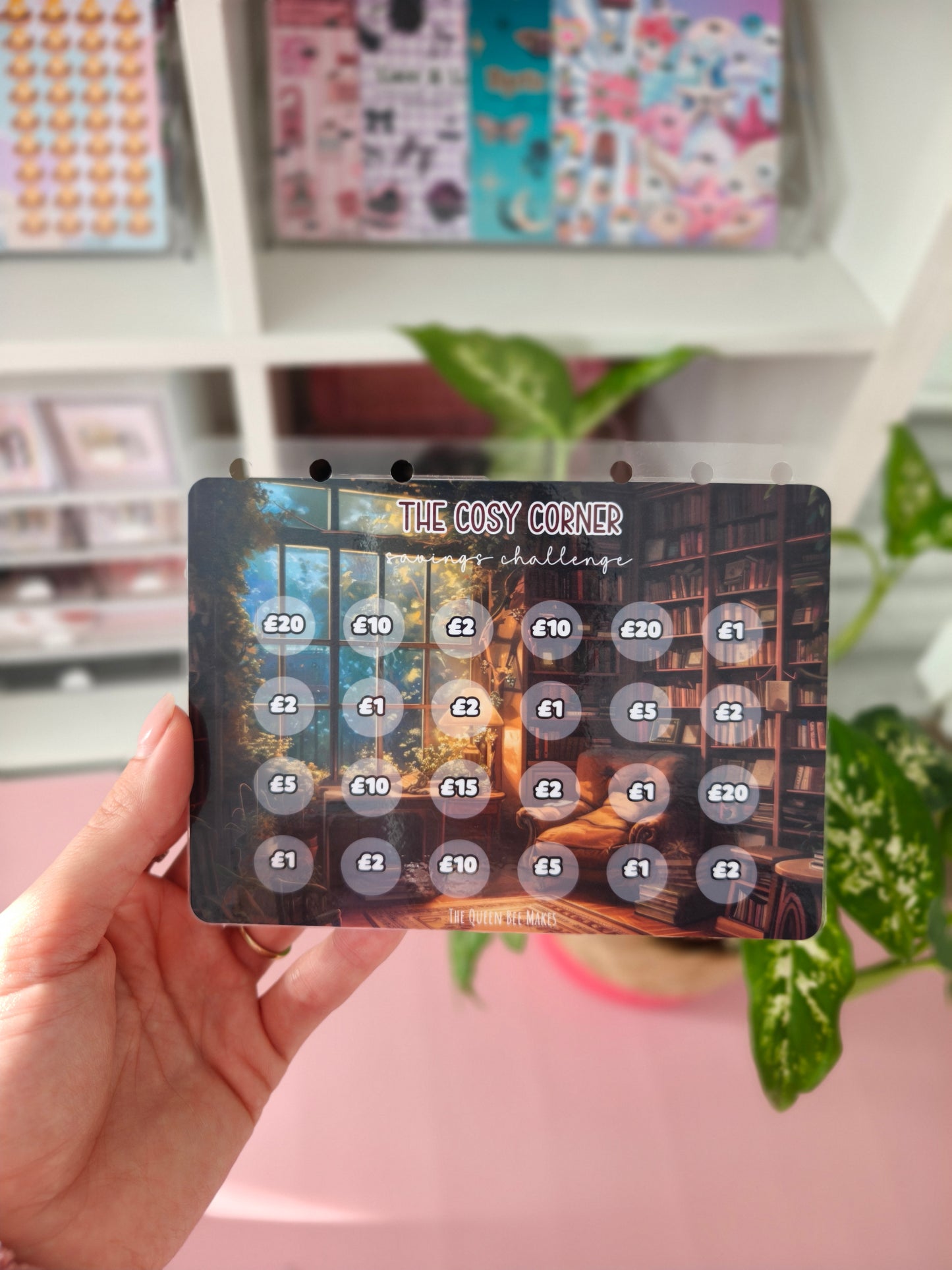The Cosy Corner Savings Challenge | A6 Laminated Savings Tracker | Book Lover Theme | Cash Stuffing Sinking Fund