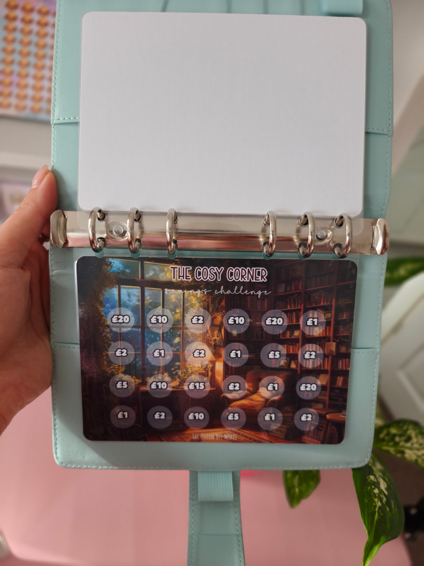 The Cosy Corner Savings Challenge | A6 Laminated Savings Tracker | Book Lover Theme | Cash Stuffing Sinking Fund