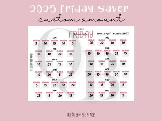 2025 Friday Saver Saving Challenge Custom Amount