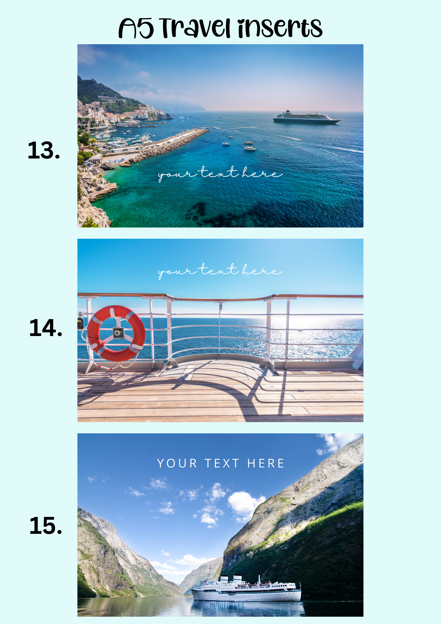 A5 Insert for Binder/ Front Page for Budget Wallets/ Travel Collection