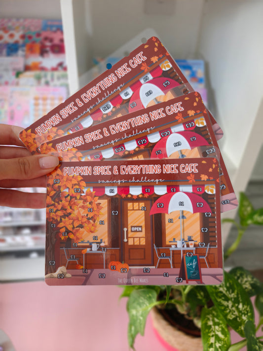 Pumpkin Spice & Everything Nice Cafe Savings Challenge | A6 Laminated Savings Tracker for Cash Stuffing