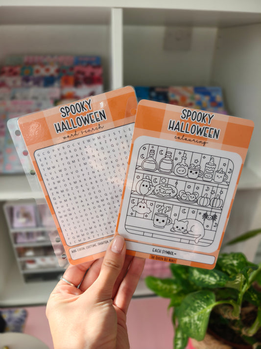Spooky Halloween Savings Challenge Set | A6 Laminated Word Search & Colouring | Tracker UK Cash Stuffing